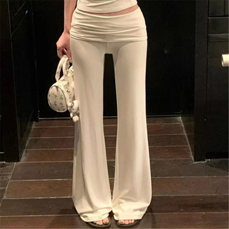 American-Style Spicy Girl Knitted Draped Floor-Length Flared Pants for Spring and Autumn, High-Waisted, Slightly Flared, Slimming, Butt-Lifting, Sexy Casual Pants