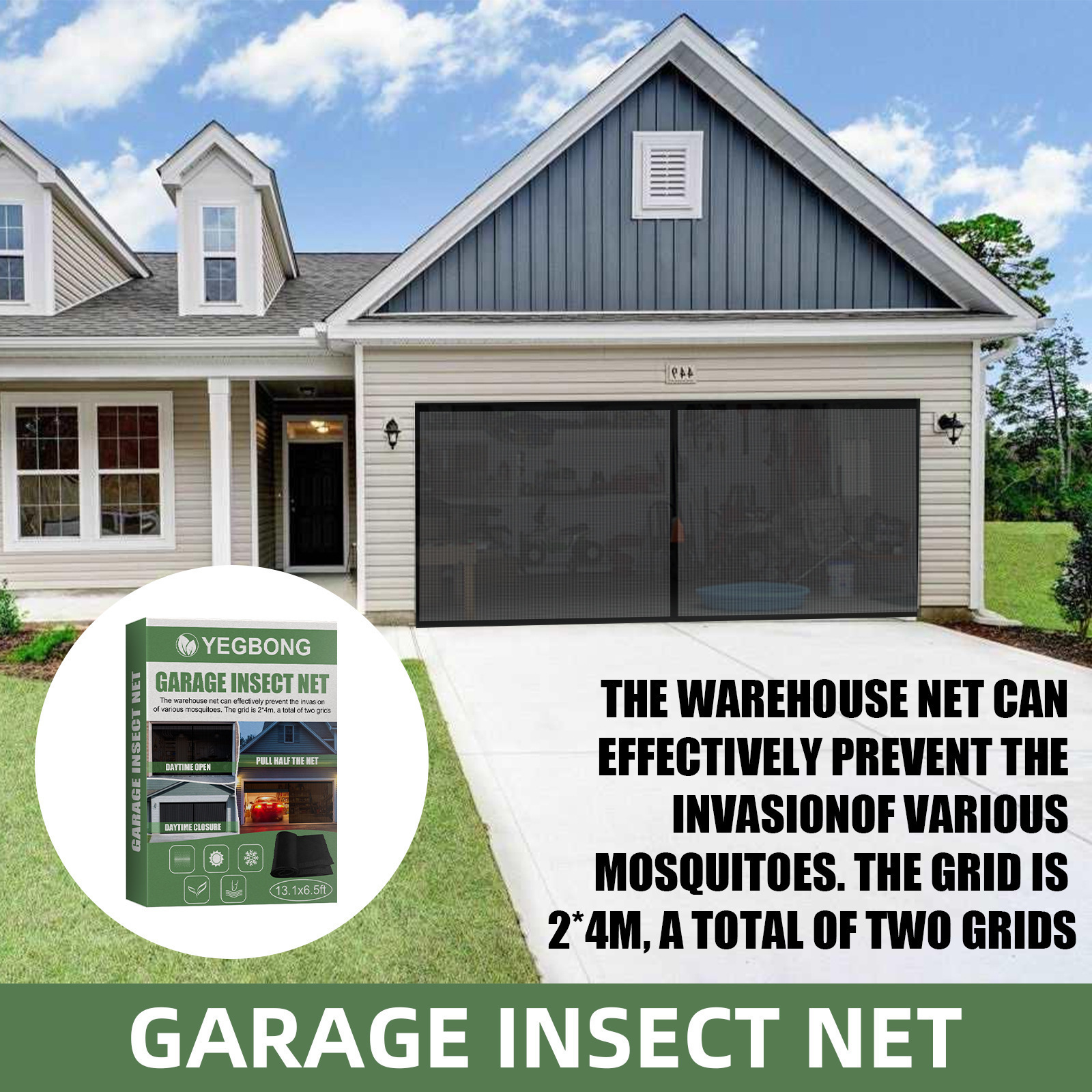 YEGBONG 车库防虫网魔术贴无缝可伸缩便携蚊帐车库门屏幕安装简便