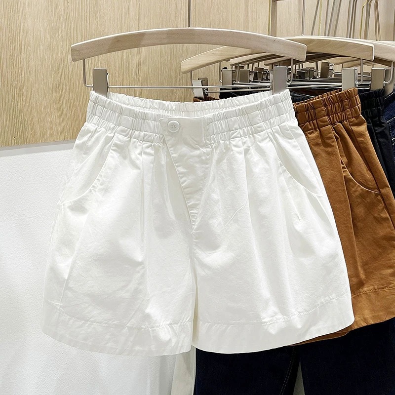 High Waist A-Line Pure Cotton Shorts For Women, Loose Fit Wide Leg Casual Summer Shorts With Tummy Control_ecoleips.com