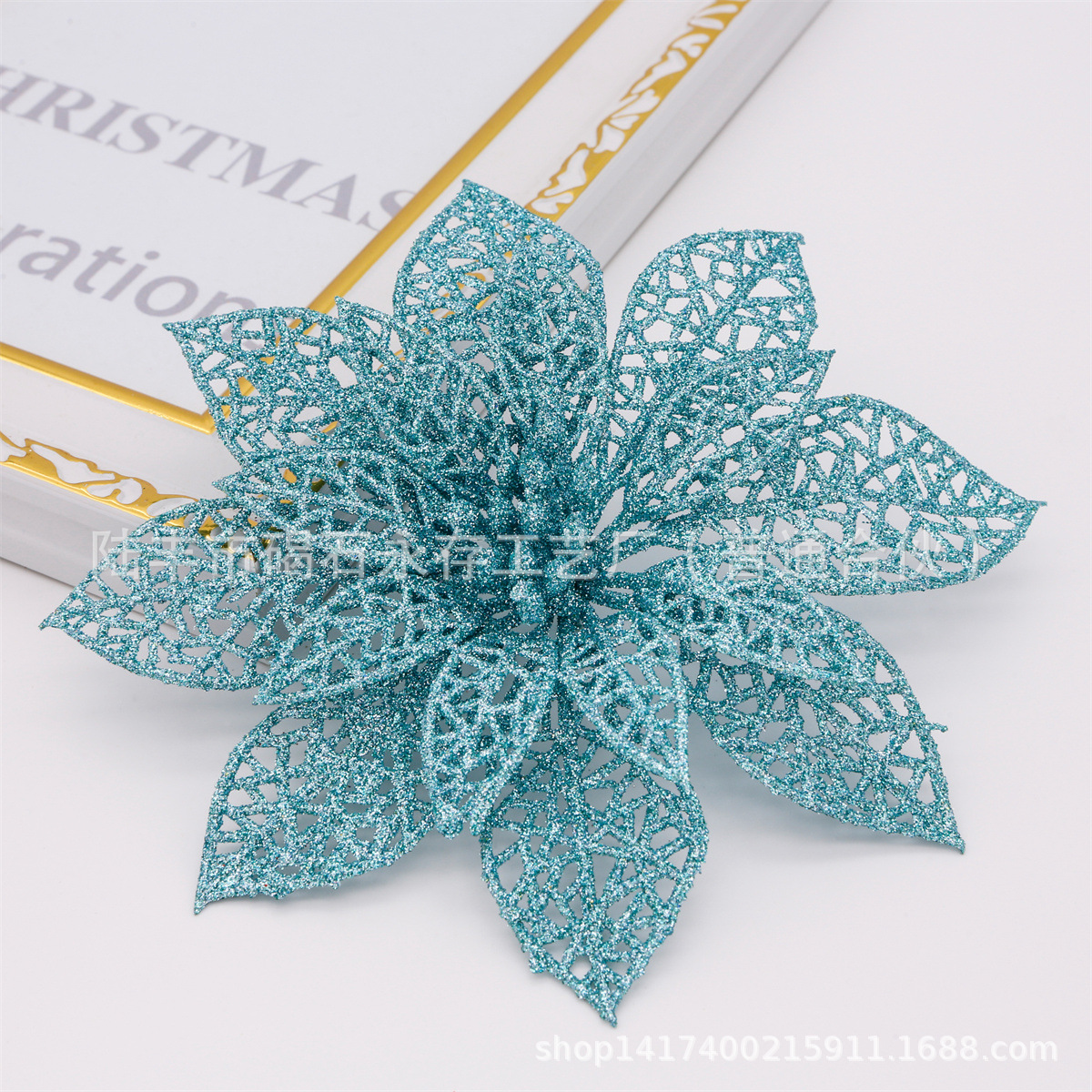 Flor en Polvo de 15 cm, Flor Hueca con Polvo Adhesivo, Decoración de Guirnalda para Árbol de Navidad, Fabricante de Borlas