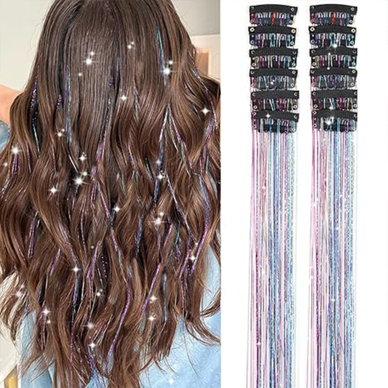 European and American Cross-Border 12-Pack Bb Clips Laser Gold Shiny Metallic Hair Extensions Tinsel Hair