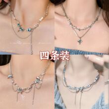 梦幻海洋蓝色锆石流苏拼接项链甜酷辣妹纯欲风小众感轻奢项链