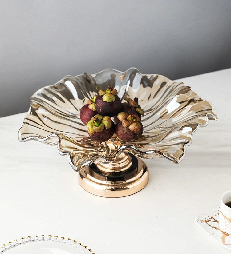 Light luxury crystal glass fruit plate living room coffee table fruit plate dried fruit candy storage plate large New Year home decoration