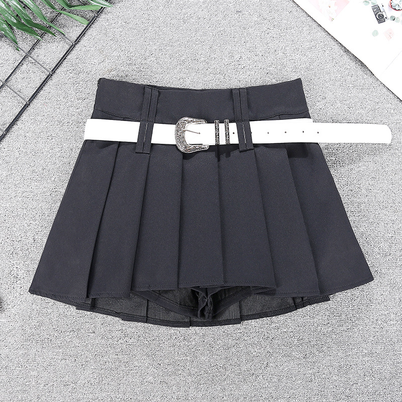 Falda mini plisada para mujer con cinturón estilo sexy y moda_voghion.com