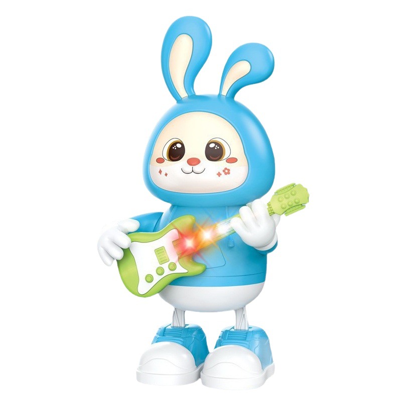 Tiktok nuevo conejo lindo guitarrista rock music bailando iluminación rompecabezas de los niños juguete eléctrico puesto al por mayor