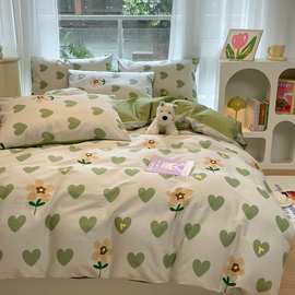 3ZBY韩式春夏纯棉全棉四件套花卉印花床上用品床笠床单被套宿舍三
