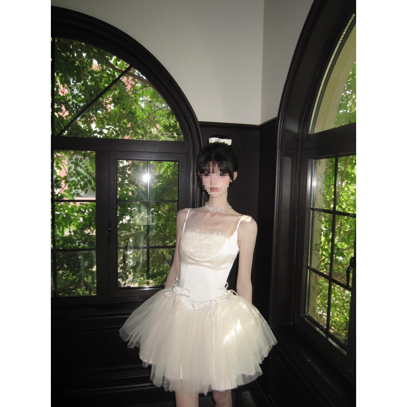 Elegant Dress for Birthday Party, Lace Strap White Swan Ballet Puffy Princess Dress
