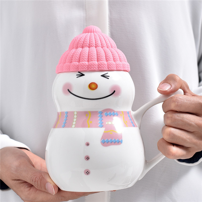 Cute muñeco de nieve cerámica taza de café leche copas de agua regalos de invierno de Navidad tazas de chicas