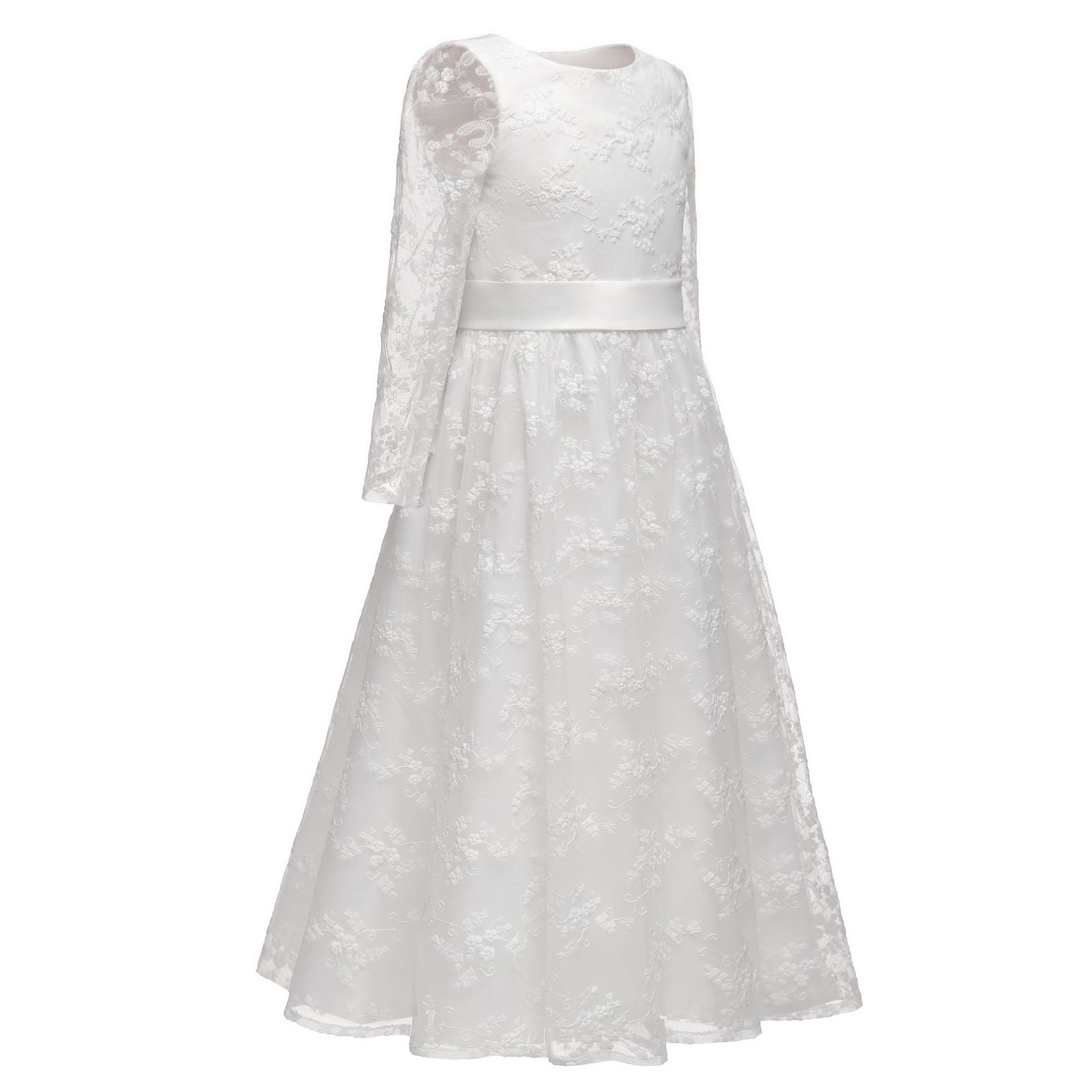Nuevo Comercio exterior transfronterizo vestido de novia para niños cuello redondo hombro encaje manga larga cumpleaños rendimiento flor ropa para niños vestido pequeño