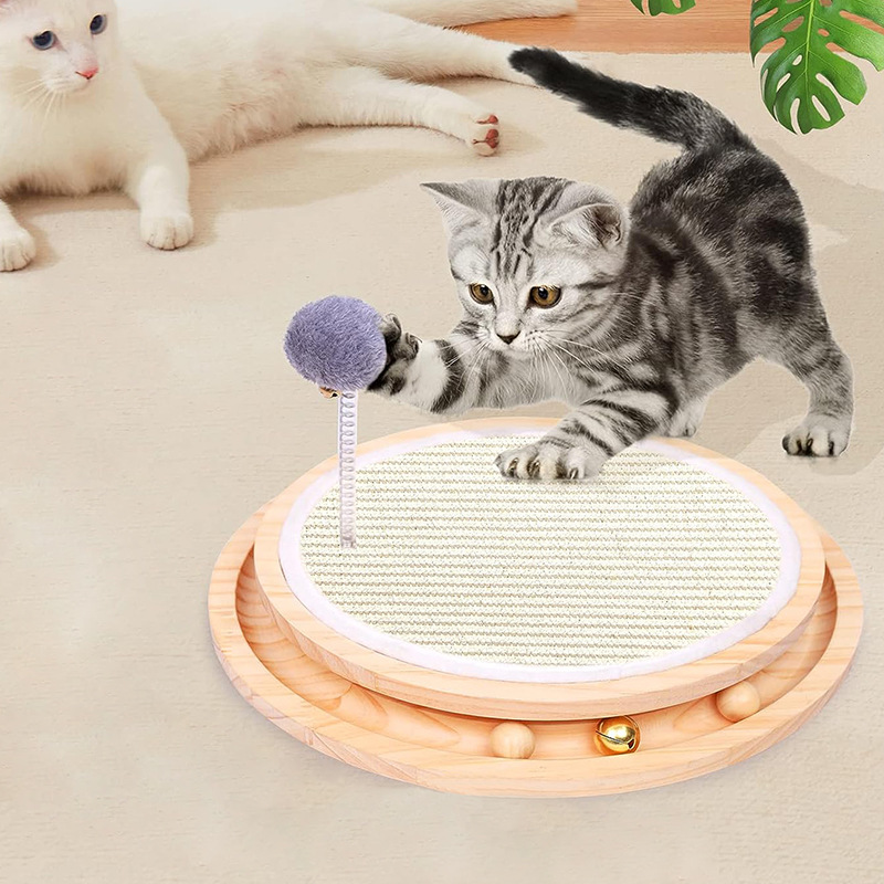 Gato de madera tablero de rasguño gatito de doble capa jugando juguete divertido con estera de cisne gato aliviando la garra de molienda tapada Bola de auto-Hola integrada