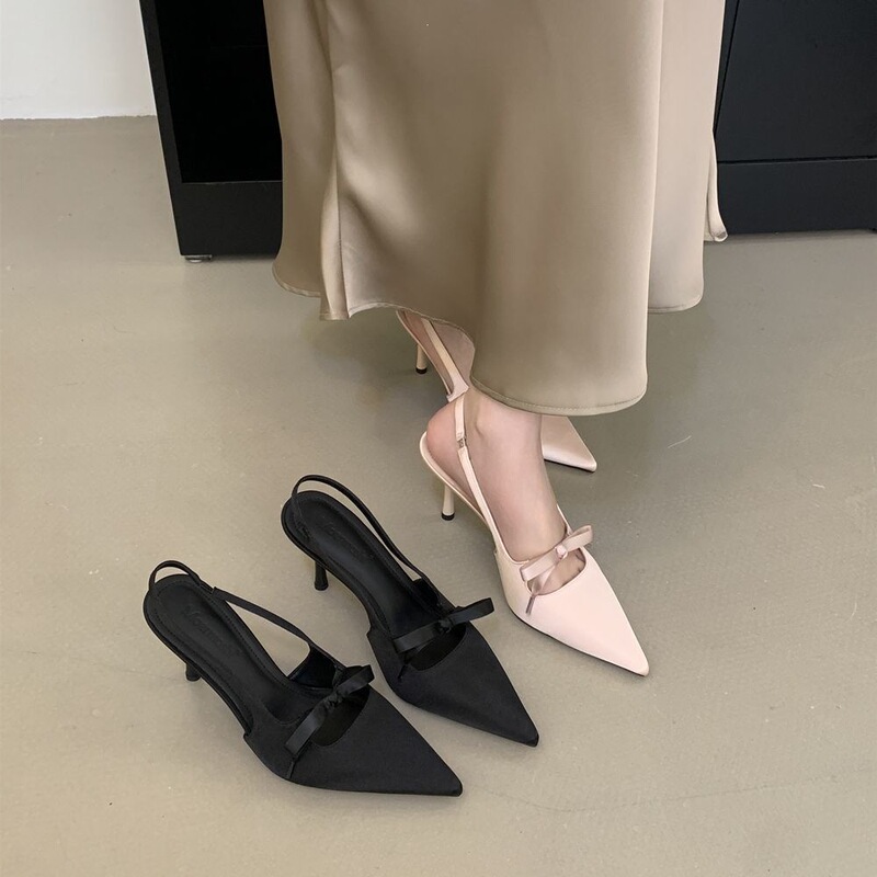 Elegant Open-Back Pointed-Toe Sandals for Women, Thin Heel Single Shoes, 2026 New Pointed-Toe Model with Bow, French Style, Suitable for Pairing with Dresses, High-Heeled Women's Shoes Elegant Open-Back Pointed-Toe Sandals for Women, Thin Heel Single Shoes, 2026 New Pointed-Toe Model with Bow, French Style, Suitable for Pairing with Dresses, High-Heeled Women's Shoes