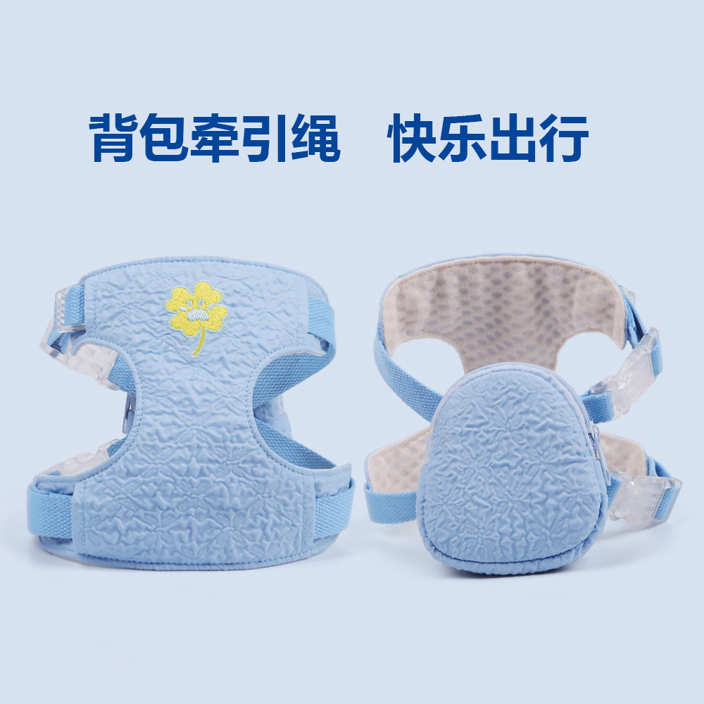 Los perros salen flores frescas bordadas mochila estilo chaleco espalda espalda para pasear a los perros cuerda de gato cuerda de tracción para perros