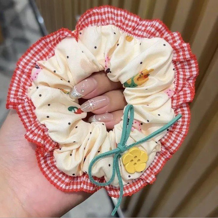 少女心樱桃大肠发圈韩系蕾丝头绳高级感温柔丸子头皮筋发绳女特|undefined