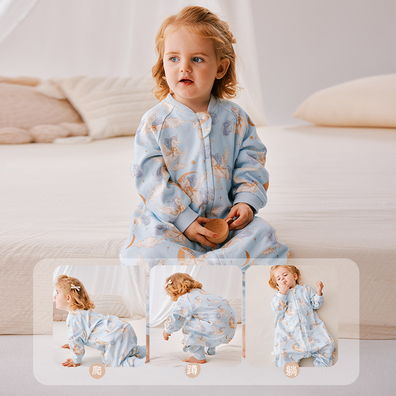 Baby Class a Split-Leg Sleeping Bag Spring & Fall Double-Layer Pure Cotton Baby One-Piece Pajamas Kidsren's Anti-Kick Sleeping Bag All Year Round