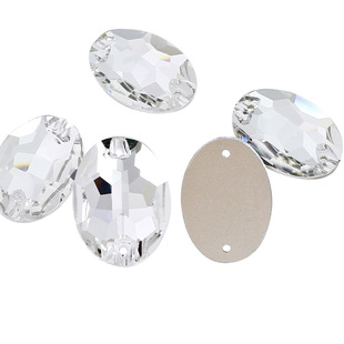 Dongzhou Crystal Flat-Back Rhinestones with Double Holes for Clothing Accessories, White Oval Hand-Sewn Rhinestones, Popular on Aliexpress and Amazon