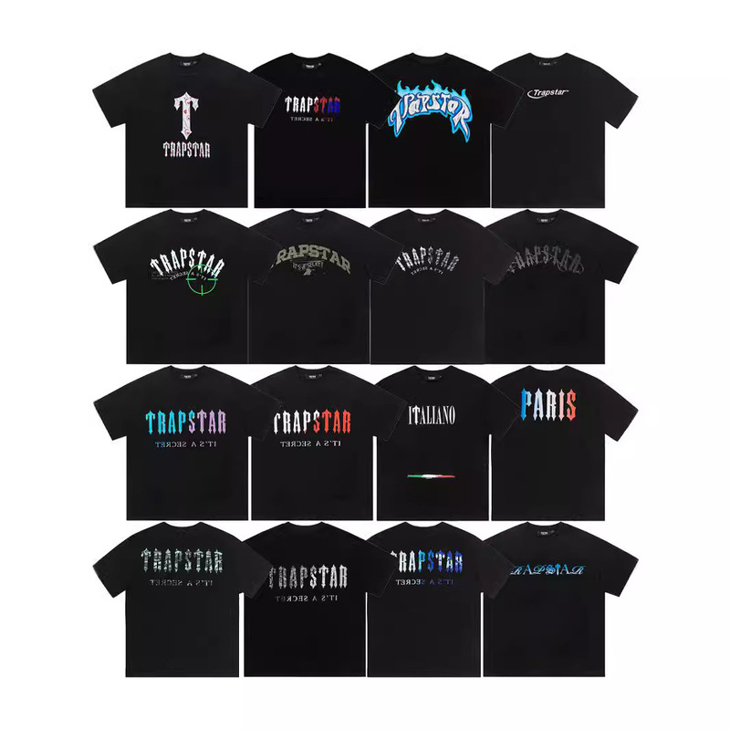 Cross-Border Trendy Brand Trapstar Letter Gradient Print Men's Loose Round Neck Pullover Casual Short-Sleeved T-Shirt