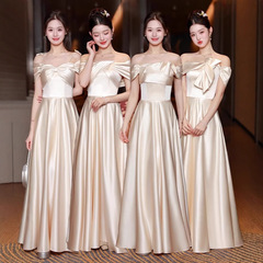 シャンパン色の花嫁服2025新型フランス高級小衆サテンの花嫁スカート姉妹団がドレスを司会する