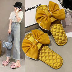 新款綢緞女士簡約蝴蝶結時尚百搭可外穿防滑居家室內拖鞋一件代發