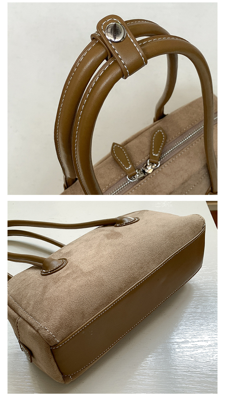Autumn suede stick with simple leather splicing design, underarm bag, women's plush fashionable versatile shoulder bag_voghion.com