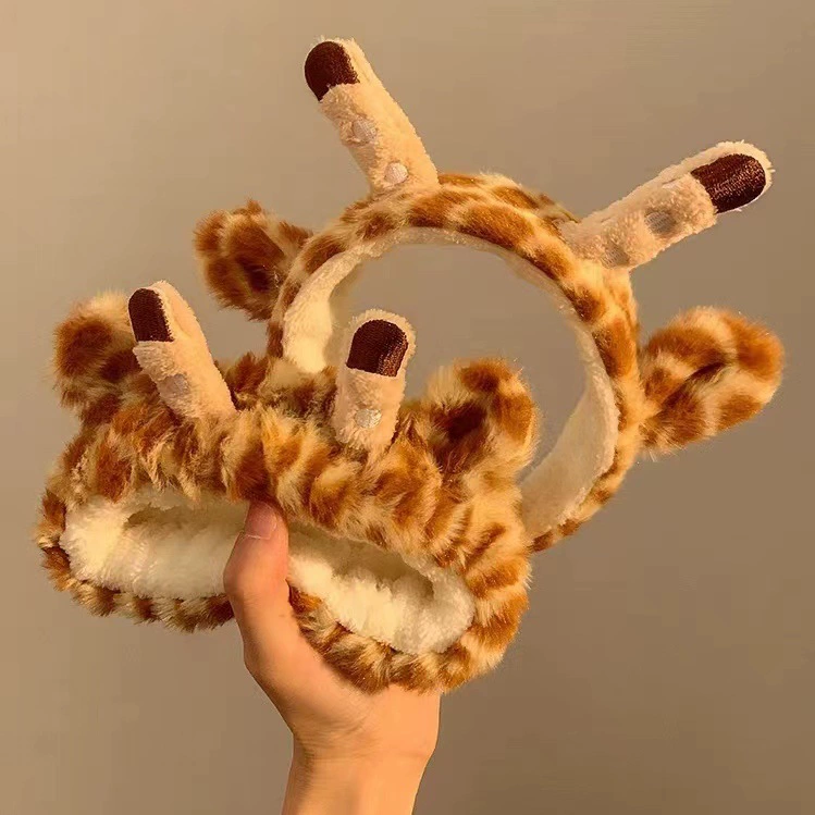 Забавный милый жираф для мытья лица повязка для волос трехмерное Животное Плюшевые мультфильм повязка на голову интернет знаменитости рога фестиваль производительность