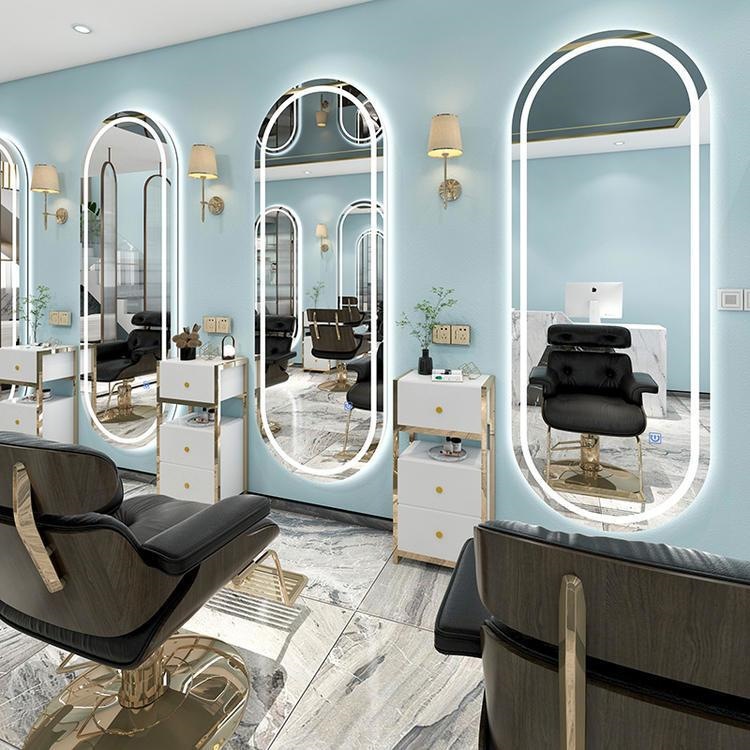 Barbería espejo de pared lujo ligero LED con lámpara de belleza espejo de luz de peluquería espejo