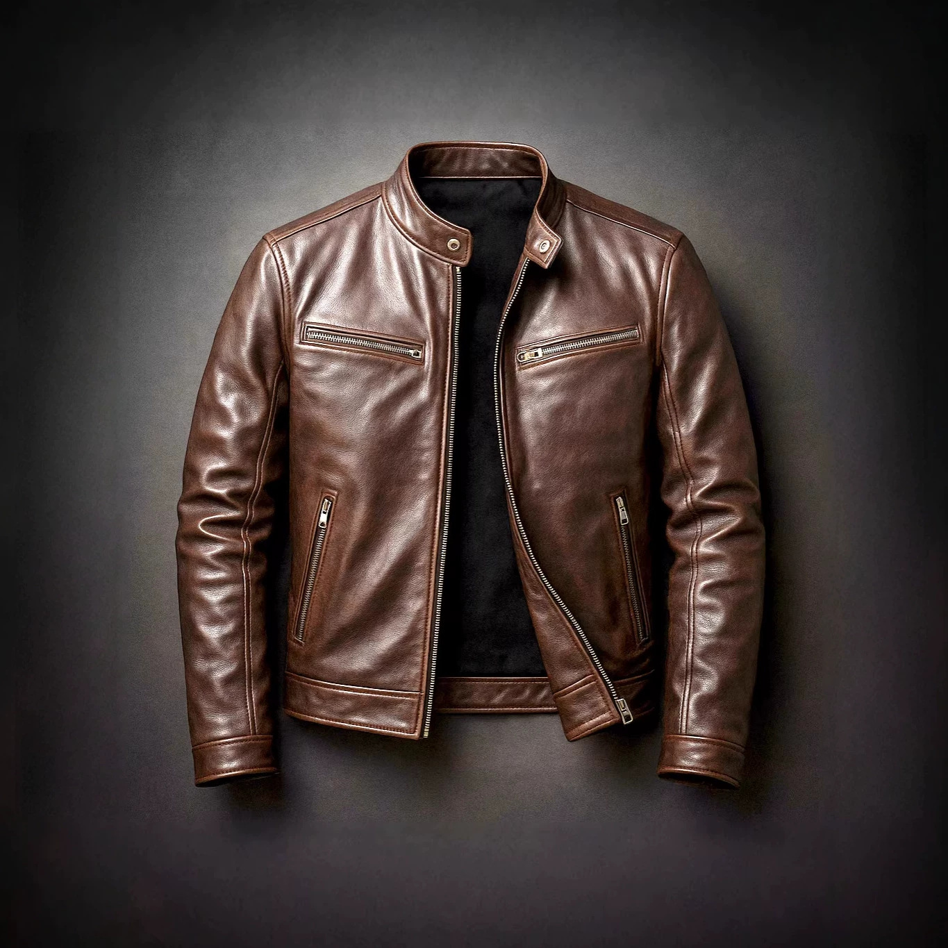 Cross-border motorcycle PU leather jacket for men, stand-up collar leather coat, slim-fit punk aviator jacket, European and American foreign trade men's clothing wholesale