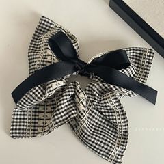 大きい蝶結びの格子縞のスカーフのヘアリングの大きい腸の輪の女性の韓系の四角形の低い馬尾の髪のひもは髪の毛の皮の筋を刺します。