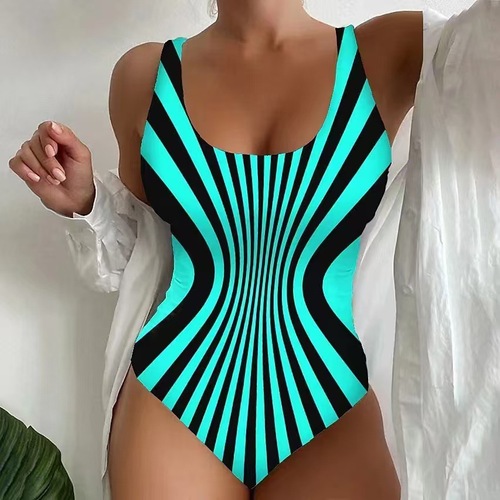 Women's swimsuit 2025 European and American style sexy spaghetti strap striped bikini beach hot spring one-piece swimsuit