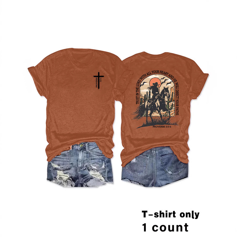 Cross-Border European and American Women's Short-Sleeve T-Shirt, Denim Riding Style, Casual Versatile Round-Neck Women's Short-Sleeve T-Shirt