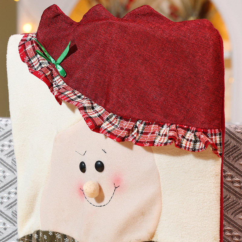 Nouvelles décorations de table et de chaise de Noël Père Noël Bonhomme de neige Poupée stéréo Housse de chaise Robe de maison_voghion.com