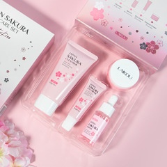 Cross-border Laiko Japanese Sakura Facial Care Set 4-piece Cleansing Essence Eye Cream Face Cream Manufacturer Wholesale