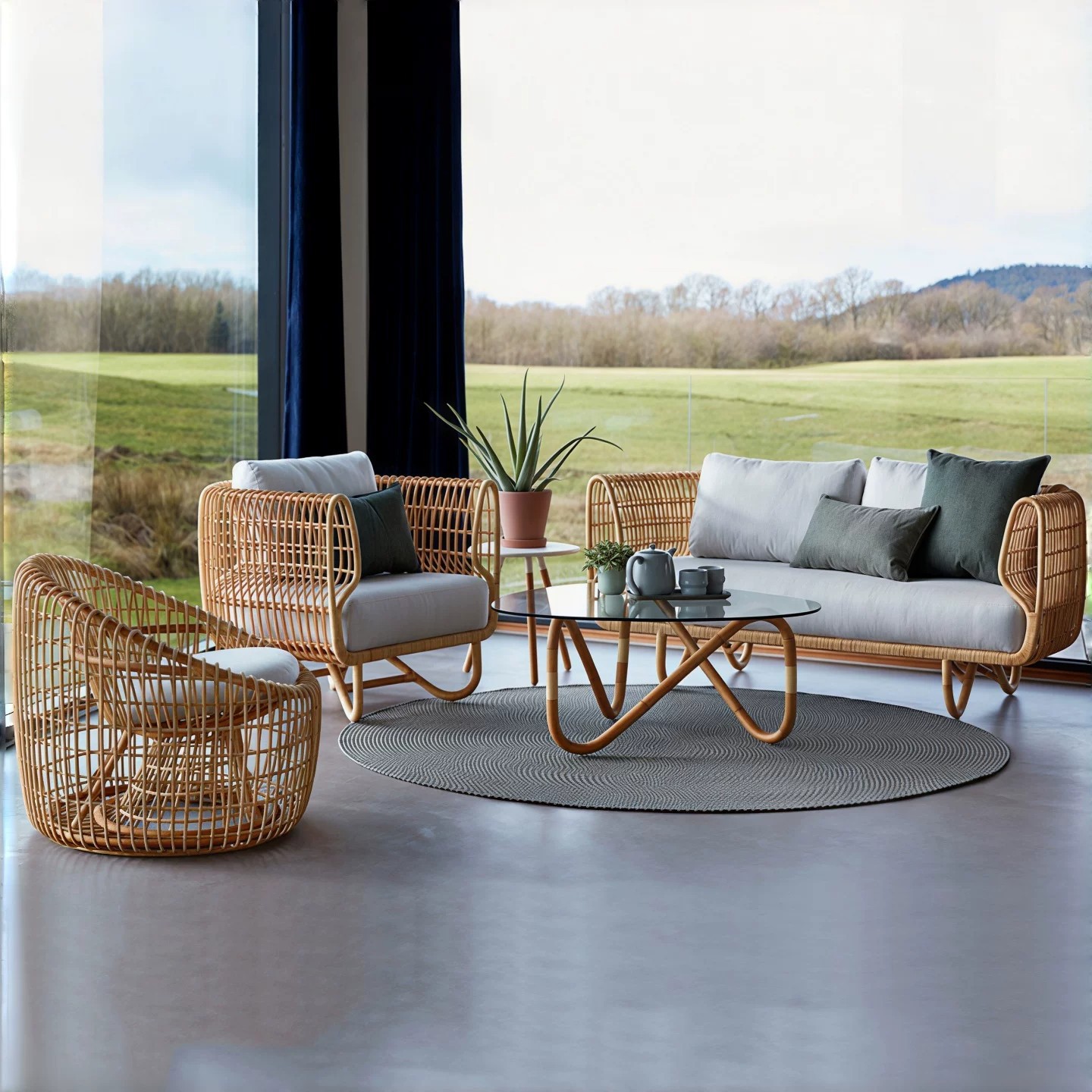 Outdoor sofa set for villas, hotels, guesthouses, poolside areas, and outdoor courtyards and gardens; waterproof and sun-resistant wicker furniture