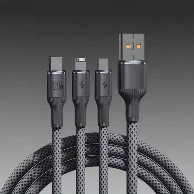 120 ワット充電器ケーブル編組データケーブルスリーインワン tpyec 超高速充電 1 対 3 携帯電話データケーブル|undefined