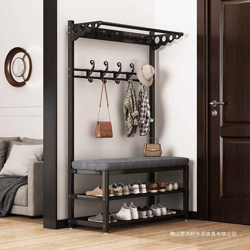 Clothes Rack Floor-Standing Bedroom Entrance Entrance Combination Multi-Functional Shoe Changing Stool Coat Rack Integrated Clothes Rack Storage
