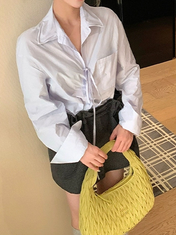槿一翻领系带衬衫女秋季新款设计感小众复古衬衣宽松长袖上衣气质|undefined