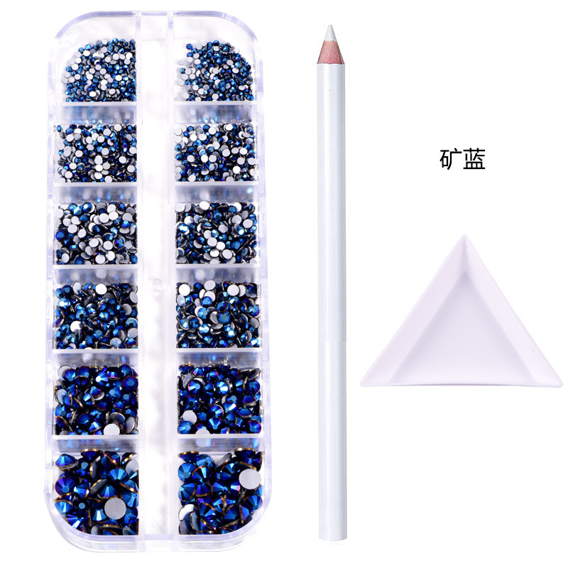 12 グリッド箱入りラインストーン混合サイズネイルアートフラットダイヤモンド手作り diy ジュエリーアクセサリーガラスクリスタルネイルアートダイヤモンド|undefined