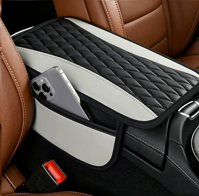 with Diamond-Shaped Double-Stitched Pattern, Universal: Armrest box pad - white