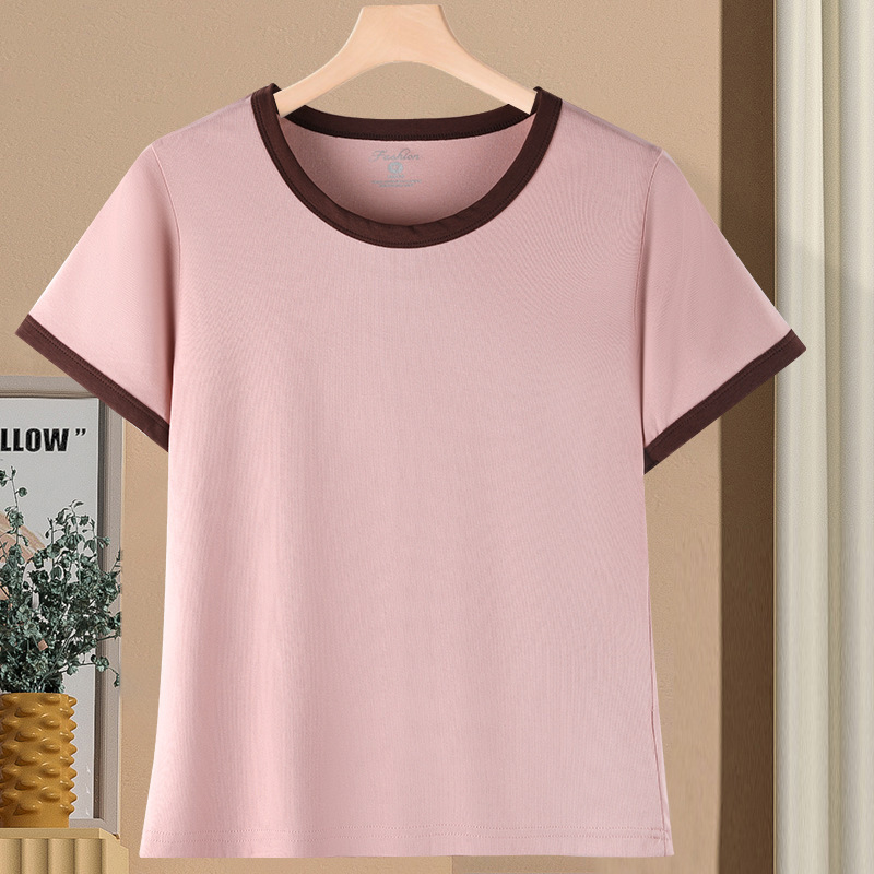 モーダル U ネック半袖 Tシャツ女性の夏の新しいデザインニッチスリムフィットショートトップ在庫卸売|undefined