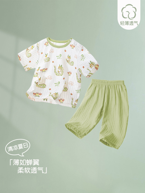 ベビーサマースーツ半袖クロップドパンツベビー綿薄手新生児スプリット夏服男の子と女の子の夏服|undefined
