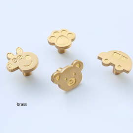 厂家批发个性创意儿童房柜门拉手可爱熊头猫爪小汽车单孔黄铜把手