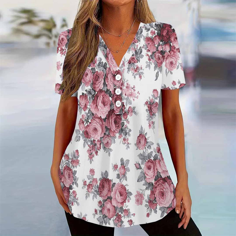 2025 Summer Loose Women's V Neck 3D American Character Pattern Colorful T-Shirt Nfl Team 32 Team Women 415