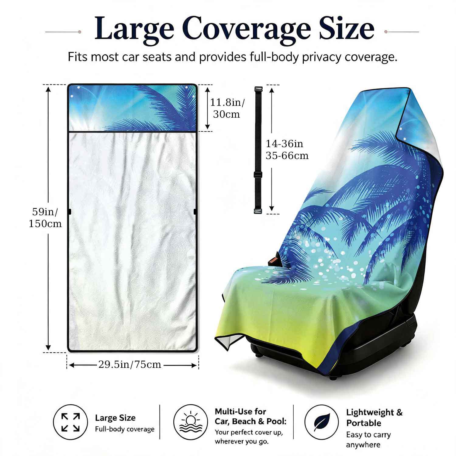 Printed bath towel and car seat cover 2-in-1, ultra-fine fiber outdoor beach and car dual-use universal seat cushion