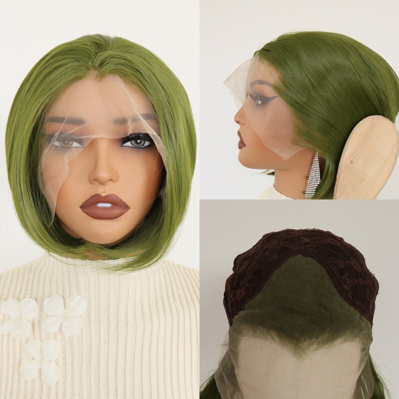 New European and American Foreign Trade Style Women's Wig, Amazon Bestseller, Front Lace, Middle Part, Short Bob, High-Temperature Synthetic Fiber Wig New European and American Foreign Trade Style Women's Wig, Amazon Bestseller, Front Lace, Middle Part, Short Bob, High-Temperature Synthetic Fiber Wig