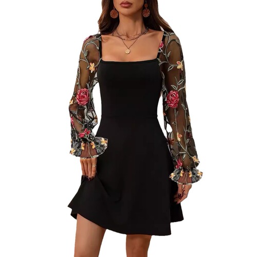 European and American long-sleeved vacation lady dress summer casual A-line skirt wholesale fashion