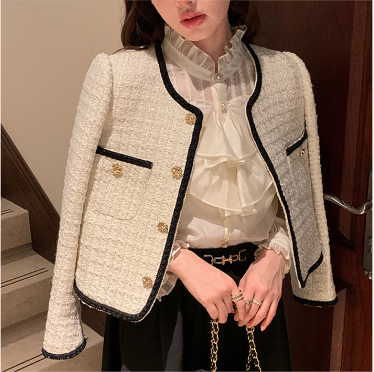 2023 French small fragrance coat female spring and autumn short style retro senior sense temperament tweed blouse girl