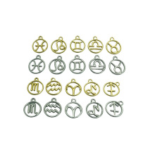 跨境不锈钢油压镀18k金圆形镂空十二星座吊坠挂件diy项链手链配件