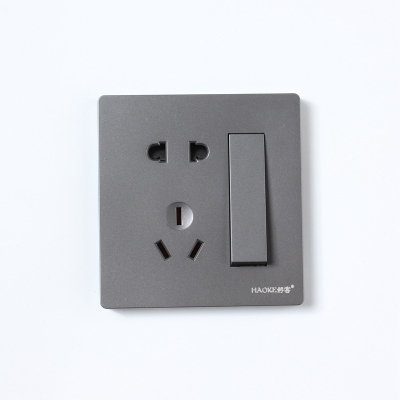 Large plate switch, 86-type household wall socket switch, 10A single-pole double-control concealed installation gray socket wholesale