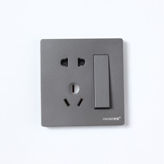 Large plate switch, 86-type household wall socket switch, 10A single-pole double-control concealed installation gray socket wholesale