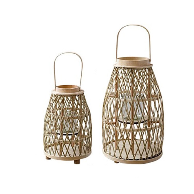 Personalizado creativo tejido de bambú tejido de ratán lámpara de viento candelabro colgante de piso adorno decoración habitación modelo B & B puede colgar linternas