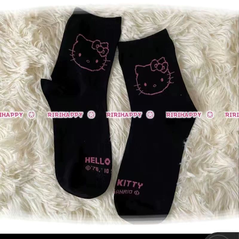 Праздничные носки Hello Kitty в виде мультфильма, три цвета, хлопок-полиэстер, средняя длина